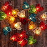 20 Rainbow 3D Hollowed Rattan Heart-Shaped 3M String Fairy Lights, Battery (AA) Indoor & Outdoor Decorations Birthday Kids Celebration PartyRoom Table Lighting - Close-Up Angle