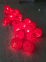 20 Red LED Cotton Ball Fairy Lights - 5cm Battery-Powered String Lights for Christmas, Weddings, Parties, and Home Decor - Front View