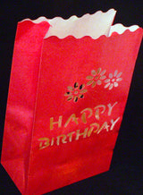 100 Pack Red Happy Birthday Luminary Paper Candle Tea Light Lantern Bags Garden Anniversary Birthday Night Decorations Evening Party - Front View