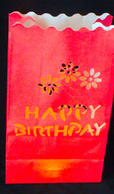 100 Pack Red Happy Birthday Luminary Paper Candle Tea Light Lantern Bags Garden Anniversary Birthday Night Decorations Evening Party - Side View