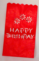 20 Pack Red Happy Birthday Luminary Paper Candle Tea Light Lantern Bags Garden Anniversary Birthday Night Decorations Evening Party - Top-Down View