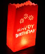 20 Pack Red Happy Birthday Luminary Paper Candle Tea Light Lantern Bags Garden Anniversary Birthday Night Decorations Evening Party - 45-Degree Angle