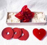 Red Heart Candle Spa Giftset - Red Heart candle, 3 Incense Coils, Pot Porri Satchet in Gift Box - Front View