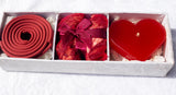 Red Heart Candle Spa Giftset - Red Heart candle, 3 Incense Coils, Pot Porri Satchet in Gift Box - Side View