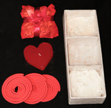 Red Heart Candle Spa Giftset - Red Heart candle, 3 Incense Coils, Pot Porri Satchet in Gift Box - Top-Down View