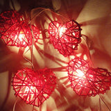 20 Red 3D Hollowed Rattan Heart-Shaped 3M String Fairy Lights, Battery (AA) Indoor & Outdoor Decorations Wedding Valentines Romantic Room Table Lighting - Side View