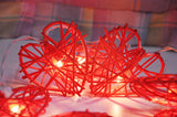 20 Red 3D Hollowed Rattan Heart-Shaped 3M String Fairy Lights, Battery (AA) Indoor & Outdoor Decorations Wedding Valentines Romantic Room Table Lighting - Rear View
