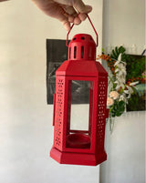 Set of 5 Red Metal Tealight Lanterns for Weddings, Summer Parties, and Home Decor - 21cm Height - 45-Degree Angle