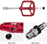 Extra Large MTB Flat Pedal Orange Nylon Composite 208g Stud Pin Grips RED Rockbros - Side View