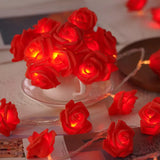Battery-Powered Red Rose Fairy Lights - Wedding and Party Decoration - Close-Up Angle