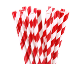 Pack of 200 Biodegradable Red and White Paper Straws for Eco-Friendly Parties and Events - Top-Down View