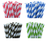Pack of 200 Biodegradable Red and White Paper Straws for Eco-Friendly Parties and Events - 45-Degree Angle