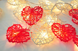 20 Red and White 3D Hollowed Rattan Heart-Shaped 3M String Fairy Lights, Battery (AA) Indoor & Outdoor Decorations Wedding Valentines Romantic Room