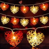 20 Red and White 3D Hollowed Rattan Heart-Shaped 3M String Fairy Lights, Battery (AA) Indoor & Outdoor Decorations Wedding Valentines Romantic Room Table Lighting - Side View