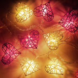 20 Red and White 3D Hollowed Rattan Heart-Shaped 3M String Fairy Lights, Battery (AA) Indoor & Outdoor Decorations Wedding Valentines Romantic Room Table Lighting - Rear View