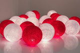 20-Count Red and White LED Cotton Ball Fairy Lights - 5cm Diameter Battery-Powered String Lights for Home, Wedding, Party, and Bedroom Decoration - Top-Down View
