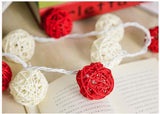 1 Set of Red and White 5cm Rattan Cane 50 Ball Battery Powered LONG 5m String Lights Christmas Gift Home Wedding Party Bedroom Decoration Table Centrepiece - 45-Degree Angle