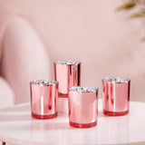10 Pack Rose Gold Pink Votive Tealight Candle Holders Valentines Day Mercury  Wedding Decor Glass Candlestick Party Decorations Bridal Baby Shower Event - Top-Down View