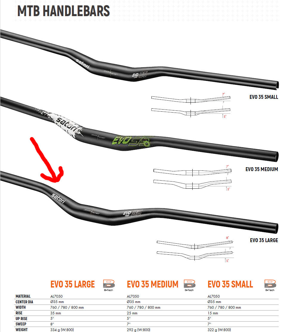 Satori EVO 35 Large Black MTB Handlebar - 355mm Rise, 780mm Width