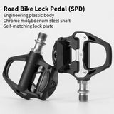 Self Lock Clip In Bike Pedals Shimano SPD-SL Cleat MTB Road 700C Hybrid BMX - Rockbros Nylon Black - Front View