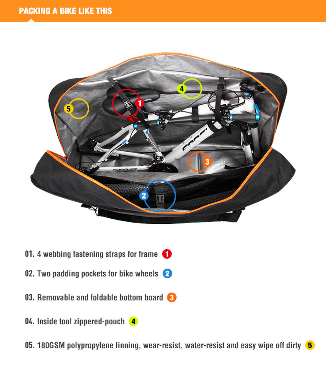 SPORTACE Portable Soft Shell Bike Travel Case - 120CM X 75CM - Universal Carrier for Mountain, Hybrid, BMX, and Road Bikes - Black