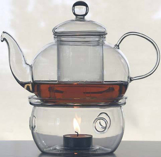Elegant Gongfu Tea Ceremony Set - 6 Heat-Resistant Glass Cups with Infuser and Tealight Candle Warmer
