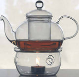 10 Wholesale Sets of Gongfu Chinese Ceremony Tea Set - 6 Glass cups with Infuser and Tealight Candle Pot Warmer - Rear View