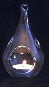25 Pack of 20cm High Hanging Clear Glass Tealight Holders - Tear Drop & Hour Glass Shaped Terrarium Decor for Mini Gardens and Gifts