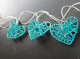 20 Turquoise Blue 3D Hollowed Rattan Heart-Shaped 3M String Fairy Lights, Battery (AA) Indoor & Outdoor Decorations Birthday Kids Celebration PartyRoom Table Lighting - Front View