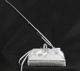 White Wedding Guest Book Register with Silver Pen Matching Stand Set 36 Lined Pages - White Ribbon and Diamante Bow Cover - Side View