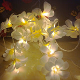 20 LED White Frangipani Flower Fairy Lights - Battery-Powered String Lights for Home, Wedding, Beach Party, and Outdoor Decor - Side View