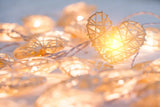 20 White 3D Hollowed Rattan Heart-Shaped 3M String Fairy Lights, Battery (AA) Indoor & Outdoor Decorations Wedding Valentines Romantic Room Table Lighting - Front View