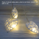20 White 3D Hollowed Rattan Heart-Shaped 3M String Fairy Lights, Battery (AA) Indoor & Outdoor Decorations Wedding Valentines Romantic Room Table Lighting - Side View