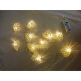 20 White 3D Hollowed Rattan Heart-Shaped 3M String Fairy Lights, Battery (AA) Indoor & Outdoor Decorations Wedding Valentines Romantic Room Table Lighting - Top-Down View
