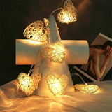 20 White 3D Hollowed Rattan Heart-Shaped 3M String Fairy Lights, Battery (AA) Indoor & Outdoor Decorations Wedding Valentines Romantic Room Table Lighting - Rear View