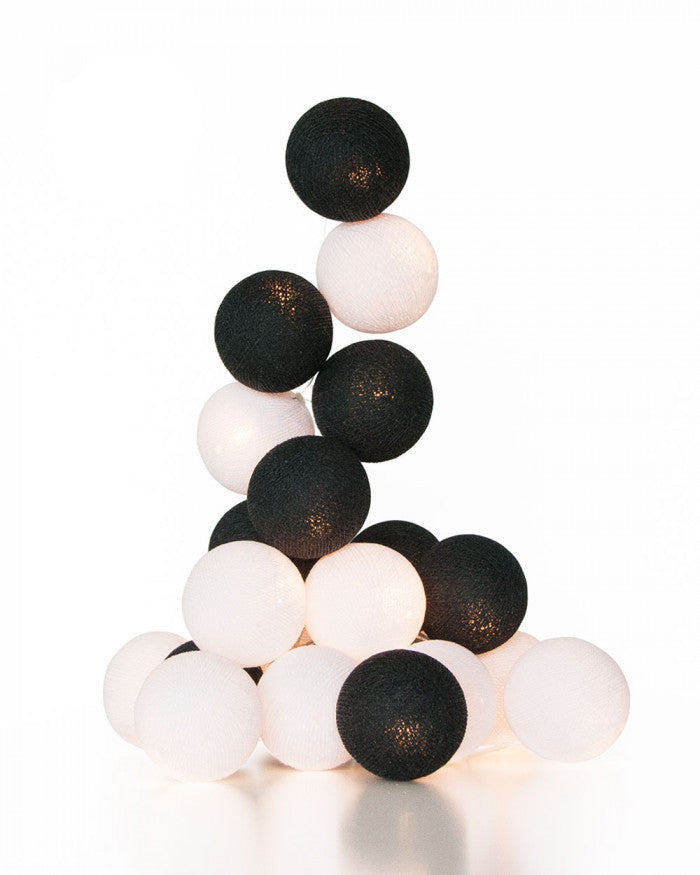 20-Piece Black and White LED Cotton Ball Fairy Lights – Battery-Powered String Lights for Weddings, Parties, and Home Decor – 5cm Decorative Balls for Indoor and Outdoor Use