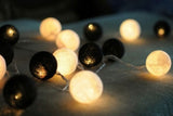 20-Piece Black and White LED Cotton Ball Fairy Lights – Battery-Powered String Lights for Weddings, Parties, and Home Decor – 5cm Decorative Balls for Indoor and Outdoor Use - Rear View
