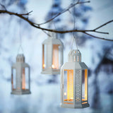 White Metal Miners Lantern Summer Wedding Home Party Room Balconey Deck Decoration 21cm Tealight Candle - Front View