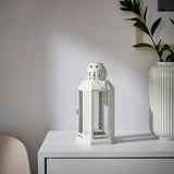 White Metal Miners Lantern Summer Wedding Home Party Room Balconey Deck Decoration 21cm Tealight Candle - Side View