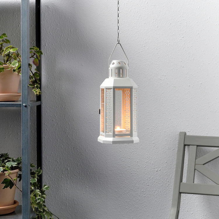 Set of 5 Elegant White Metal Lanterns for Weddings and Parties - 21cm Tealight Holders for Home and Outdoor Ambiance