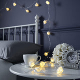 20 White Rose 3D Fairy Lights 3M String, Battery (AA) Indoor & Outdoor Decorations Wedding Valentines Romantic Room Table Lighting - Side View