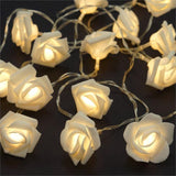 20 White Rose 3D Fairy Lights 3M String, Battery (AA) Indoor & Outdoor Decorations Wedding Valentines Romantic Room Table Lighting - Top-Down View