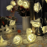 20 White Rose 3D Fairy Lights 3M String, Battery (AA) Indoor & Outdoor Decorations Wedding Valentines Romantic Room Table Lighting - 45-Degree Angle