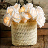 20 White Rose 3D Fairy Lights 3M String, Battery (AA) Indoor & Outdoor Decorations Wedding Valentines Romantic Room Table Lighting - Rear View