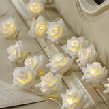 20 White Rose 3D Fairy Lights 3M String, Battery (AA) Indoor & Outdoor Decorations Wedding Valentines Romantic Room Table Lighting - Low Angle