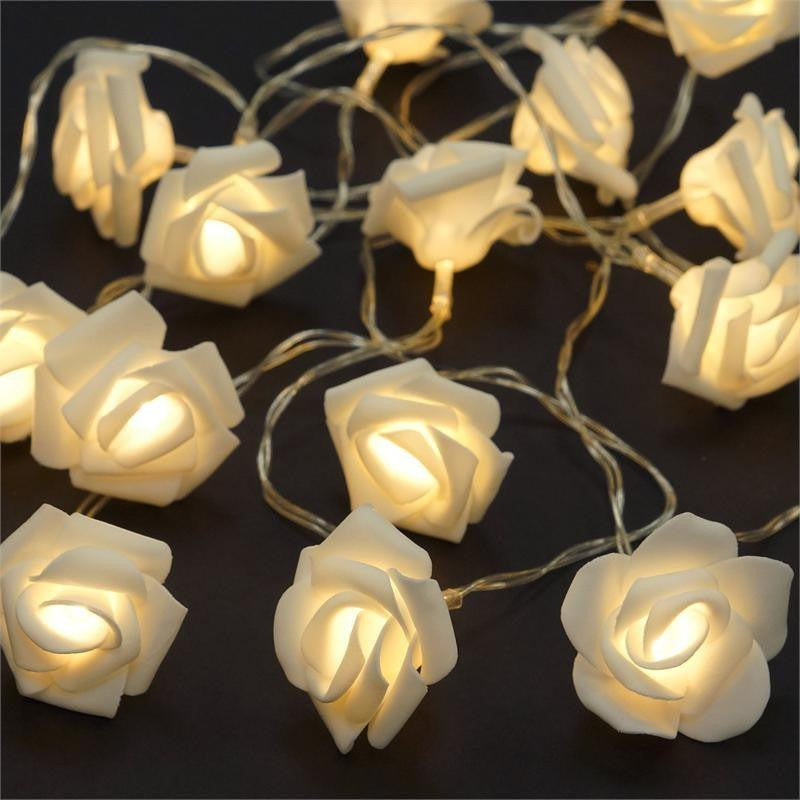 50 White Rose 3D Fairy Lights 5M LONG String, Battery (AA) Indoor & Outdoor Decorations Wedding Valentines Romantic Room Table Lighting