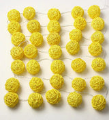 1 Set of Yellow 5cm Rattan Cane 20 Ball Battery Power 3m String Lights Christmas Gift Home Wedding Party Bedroom Decoration Table Centrepiece - Front View