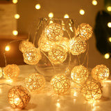 1 Set of Yellow 5cm Rattan Cane 20 Ball Battery Power 3m String Lights Christmas Gift Home Wedding Party Bedroom Decoration Table Centrepiece - Top-Down View