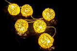 1 Set of Yellow 5cm Rattan Cane 20 Ball Battery Power 3m String Lights Christmas Gift Home Wedding Party Bedroom Decoration Table Centrepiece - Rear View