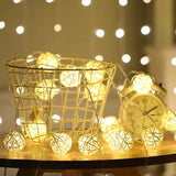 1 Set of Yellow 5cm Rattan Cane 50 Ball Battery Power LONG 5m String Lights Christmas Gift Home Wedding Party Bedroom Decoration Table Centrepiece - Side View